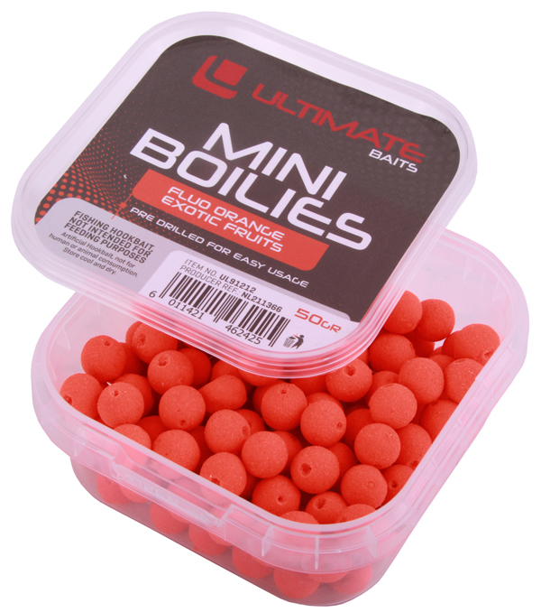 Ultimate Baits Pre Drilled Fluo Mini Boilies Orange Exotic Fruits (9mm)