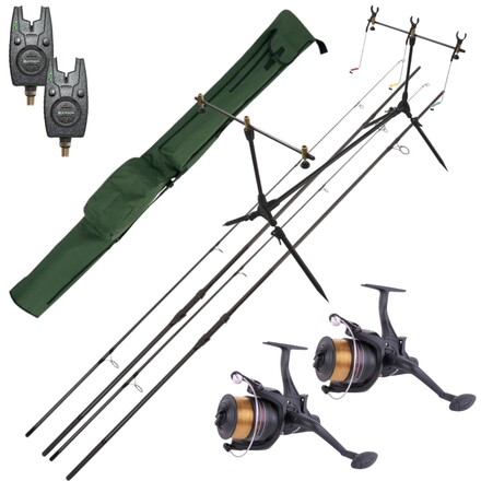 NGT Session Carp Set met hengels, molens, beetmelders, rod pod én foedraal!