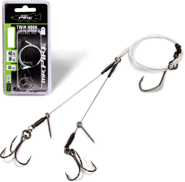 #4 Quantum Mr. Pike Ghost Traces Twin Hook-Release-Rig white 50cm 1pcs