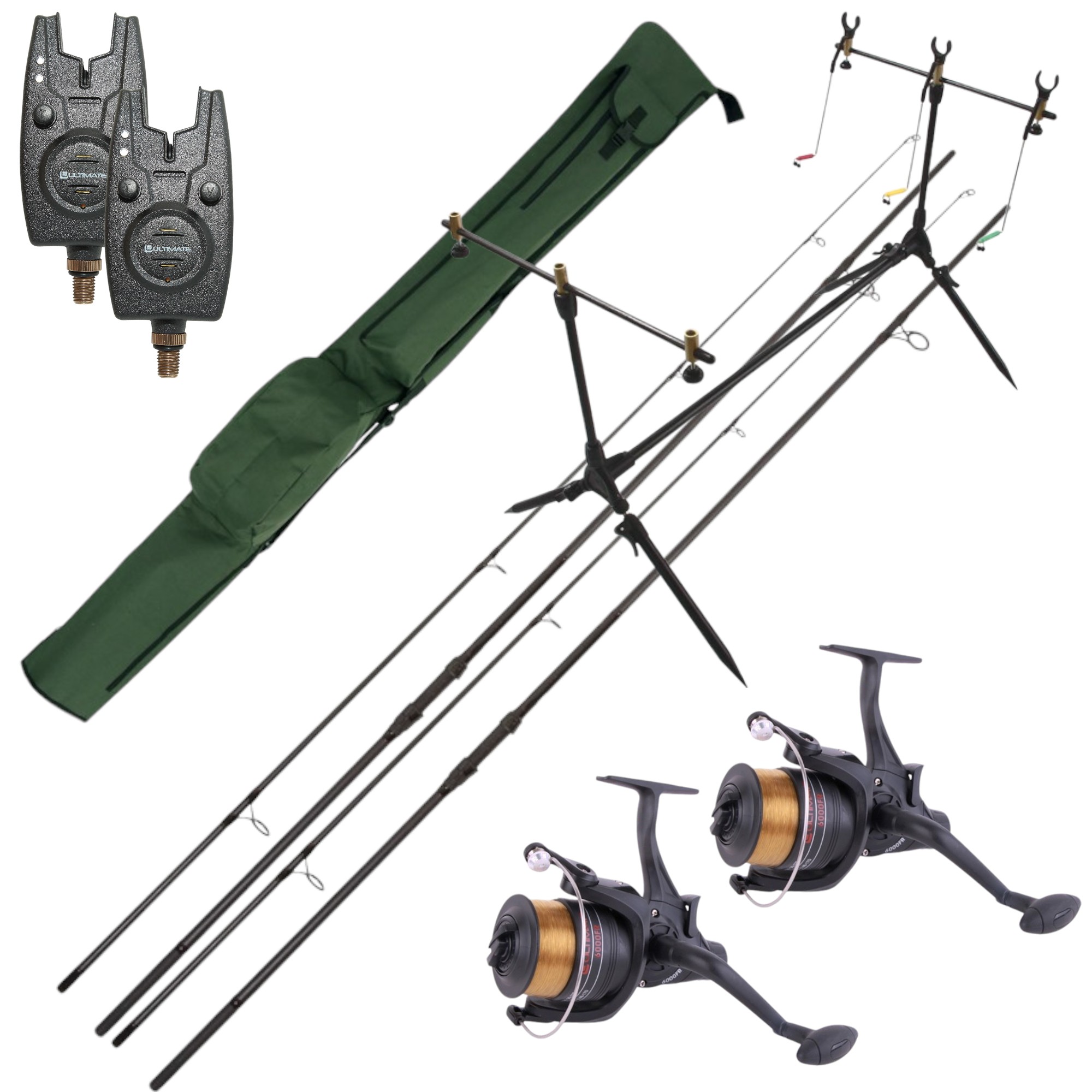 NGT Session Carp Set met hengels, molens, beetmelders, rod pod én foedraal!