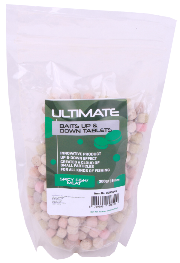 Ultimate Baits Up & Down Tablets 9mm Spicy Fish/Meat (300g)