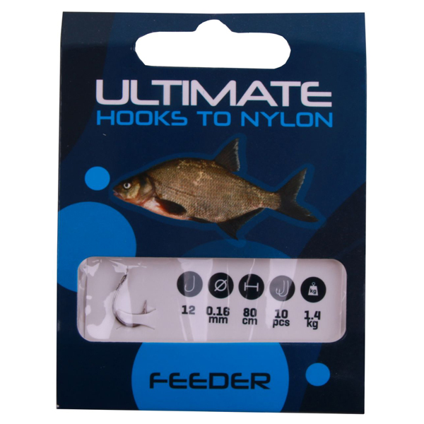 Allround Method Feeder Set met Ultimate hengel, Shimano molen én accessoires! - Ultimate hooks to nylon feeder size 12 0,16mm 80cm, 10pcs