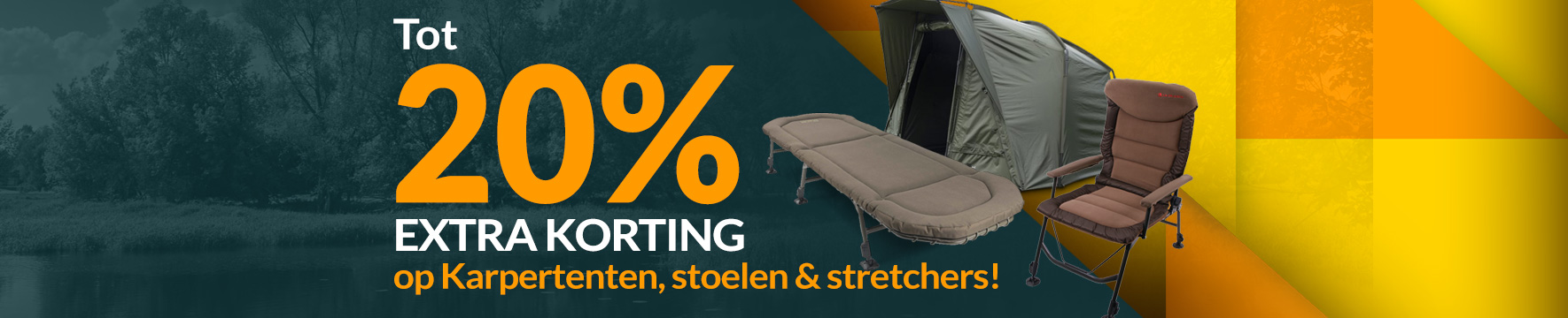 Categorie topbanner weekactie Karpertenten, Stretchers en Stoelen 20%