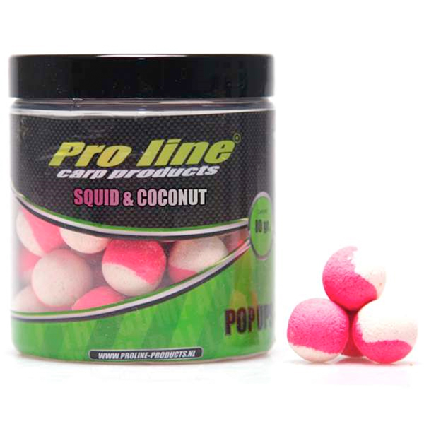 Ultimate Carp Tacklebox, boordevol end-tackle van bekende topmerken - Pro Line Dual Color Pop-Ups - Squid & Coconut 12mm - 200ml