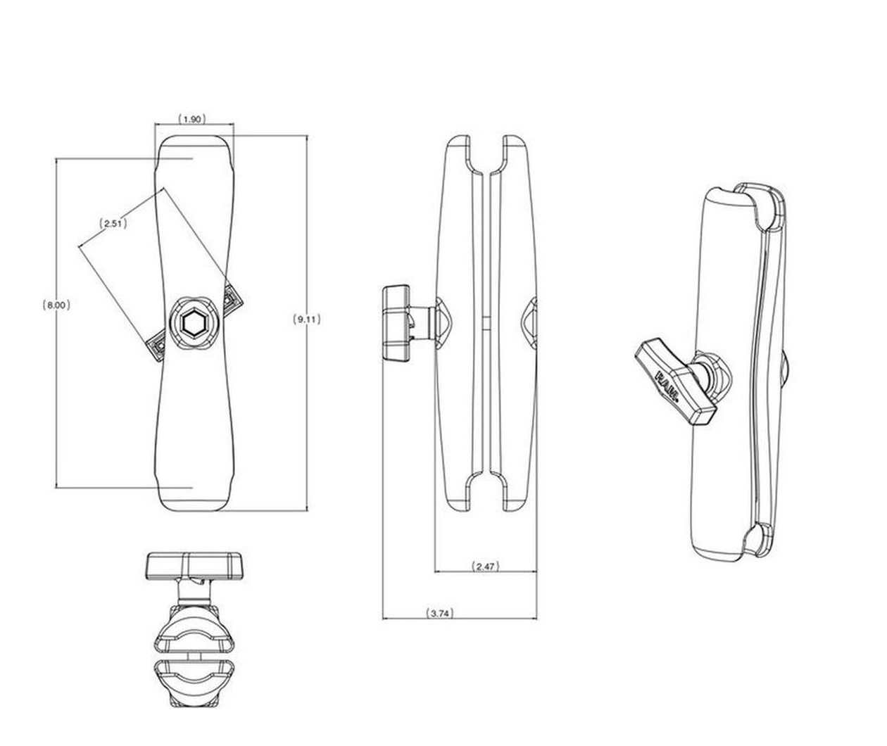 RAM Mount Ram DBL Socket Arm C Ball D Length (23cm)