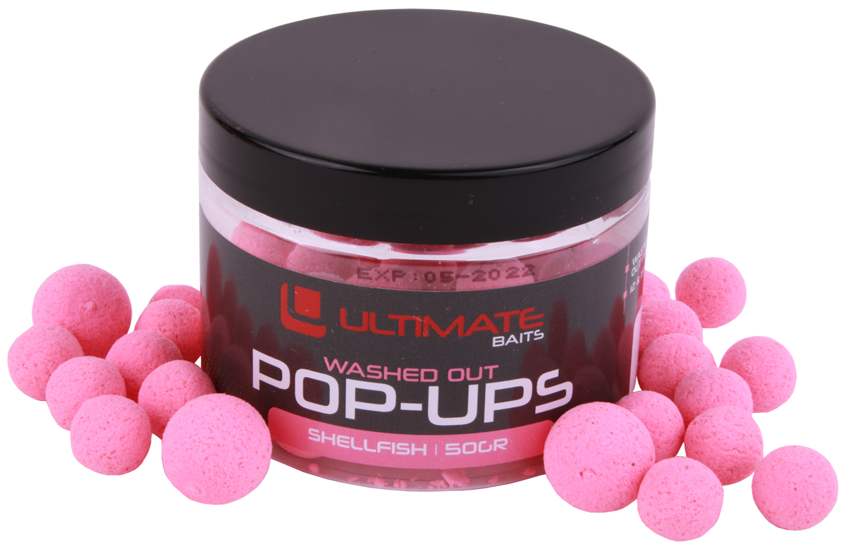 Ultimate Baits Washed Out Pop Ups Pink Shellfish (12+15mm)