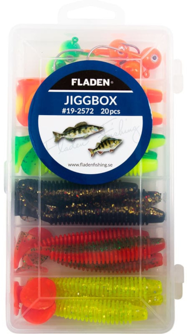 Fladen Ribbed shad jigs in tackle box 100mm, 20pcs