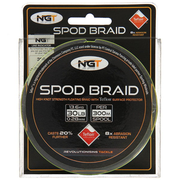 NGT Teflon Coated Floating Spod Braid Fluo Yellow 300m (30lb)