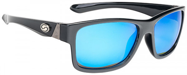 Strike King SK Pro Sunglasses Shiny Black Frame Multi Layer White Blue Mirror Gray Base Lens