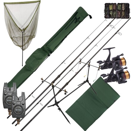 Complete NGT Karper Set met hengels, vrijloopmolens, rodpod, beetmelders en end-tackle!