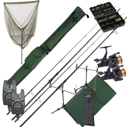 Complete NGT Karper Set met hengels, vrijloopmolens, rodpod, beetmelders en end-tackle!